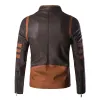 Men's Vintage Contrast Stand Collar Zipper Motorcycle Leather Jacket 44707249M sold by Manly