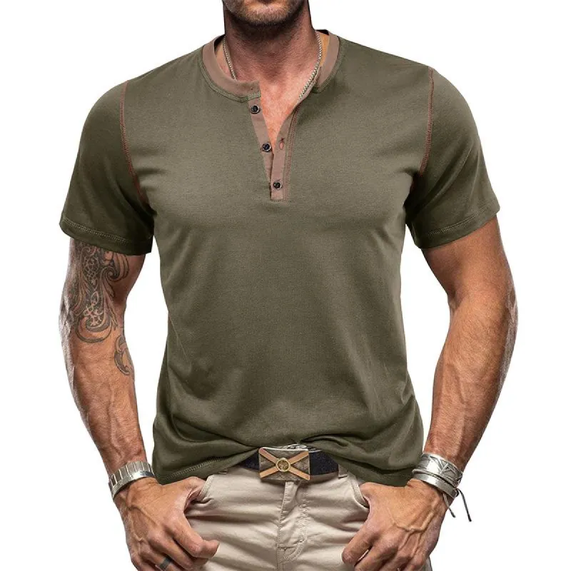 Men's Casual Color Block Henley Collar Short Sleeve T-Shirt 85764832Y sold by Manly