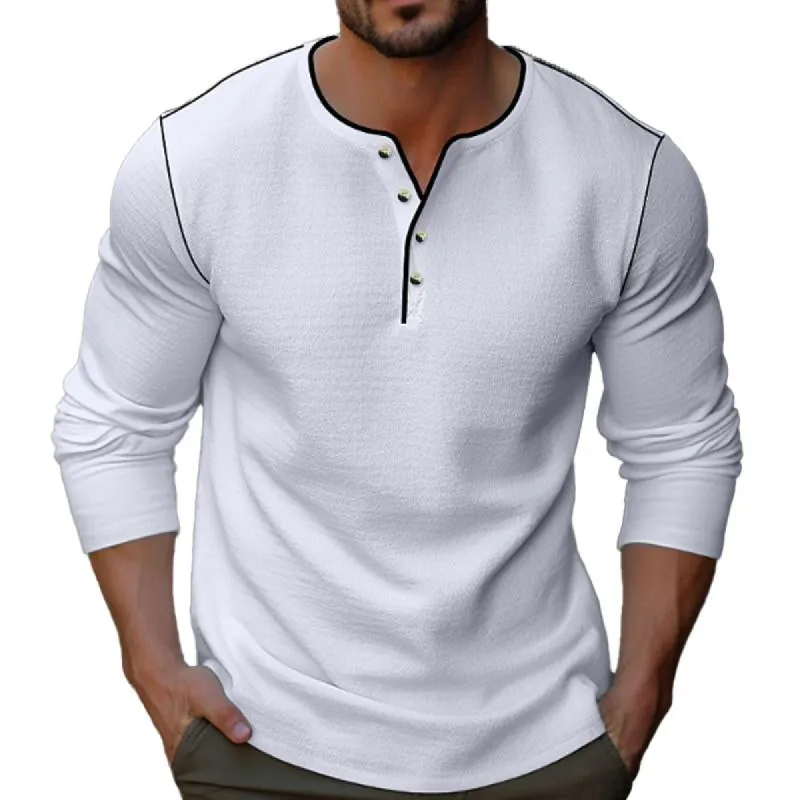 Men's Casual Solid Color Henley Collar Long Sleeve T-Shirt 24177360Y sold by Manly