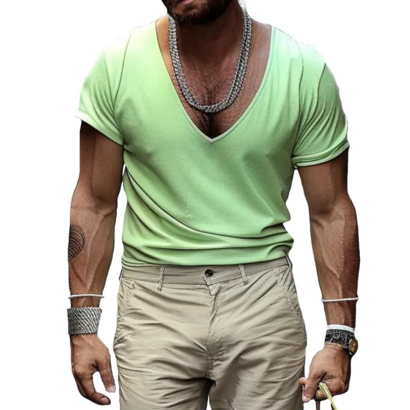Men's Casual Solid Color Slim Fit V-neck Short-sleeved T-shirt 77481264TO sold by Manly