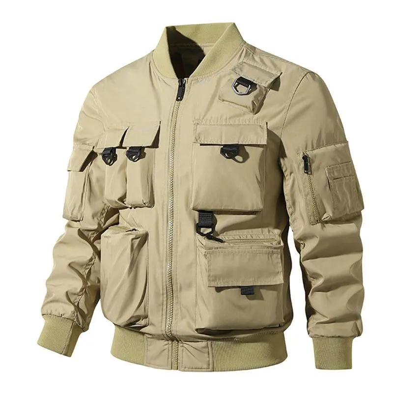 Men's Casual Thin Baseball Collar Multi-pocket Loose Bomber Jacket 93252478M sold by Manly