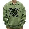 Men's Casual Polo Collar Rock And Roll Print Long Sleeve Pullover Sweater 17953618M sold by Manly