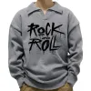 Men's Casual Polo Collar Rock And Roll Print Long Sleeve Pullover Sweater 17953618M sold by Manly