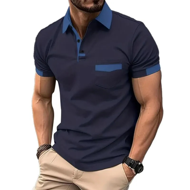 Men's Casual Color Block Pocket Short Sleeve Polo Shirt 15366994Y sold by Manly