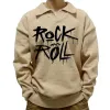 Men's Casual Polo Collar Rock And Roll Print Long Sleeve Pullover Sweater 17953618M sold by Manly