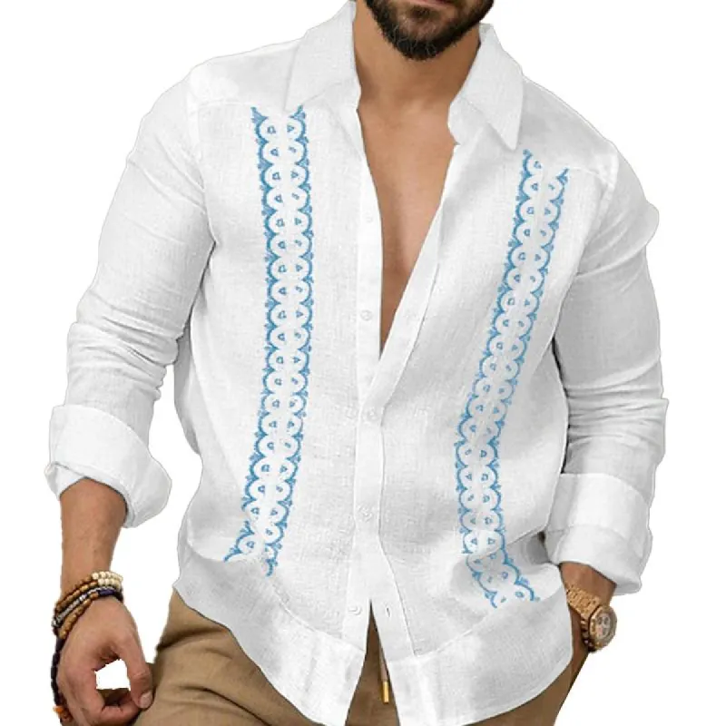 Men's Printed Beach Lapel Long Sleeve Shirt 37751703X sold by Manly