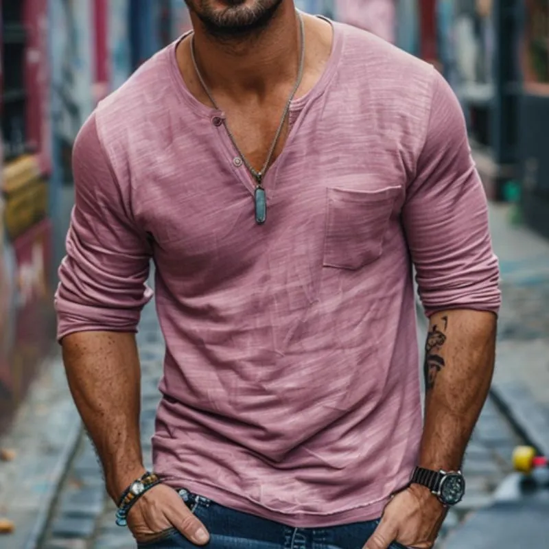 Men's Casual Cotton Blend V-Neck Patch Pocket Slim Fit Long Sleeve T-Shirt 50252216M sold by Manly product image thumbnail 3