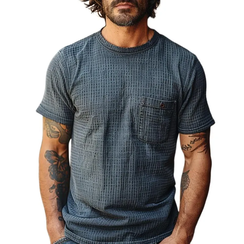 Men's Casual Waffle Round Neck Patch Pocket Short Sleeve T-Shirt 04394009M sold by Manly