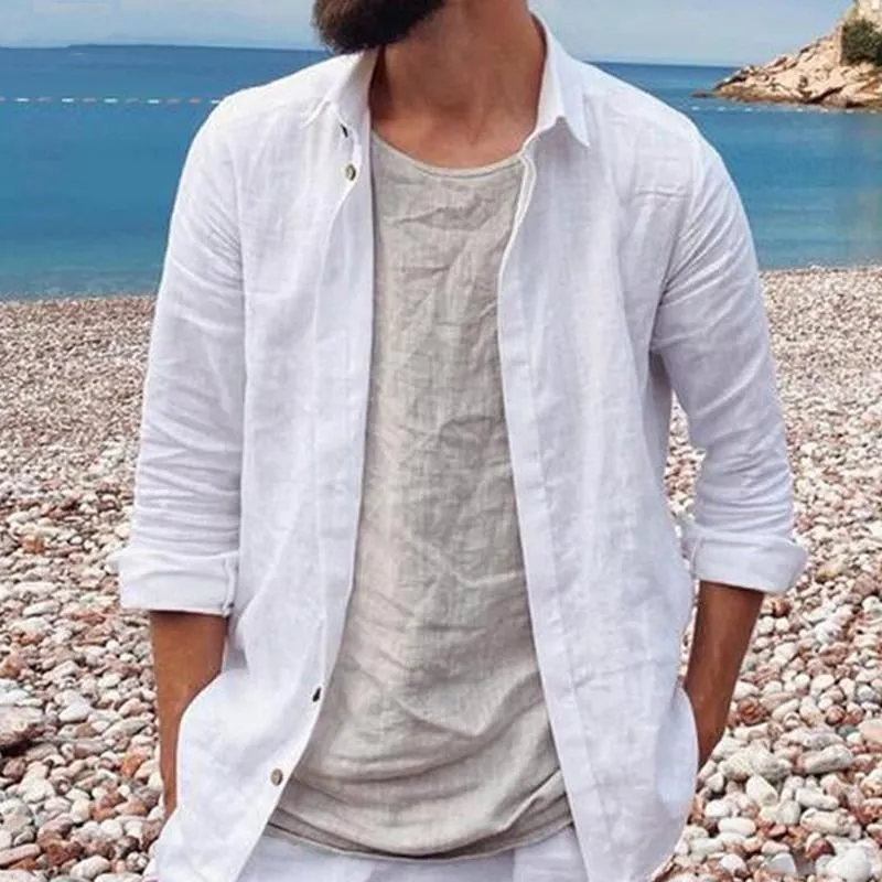 Men's Cotton and Linen Solid Color Lapel Shirt Jacket 15449512X sold by Manly product image thumbnail 3