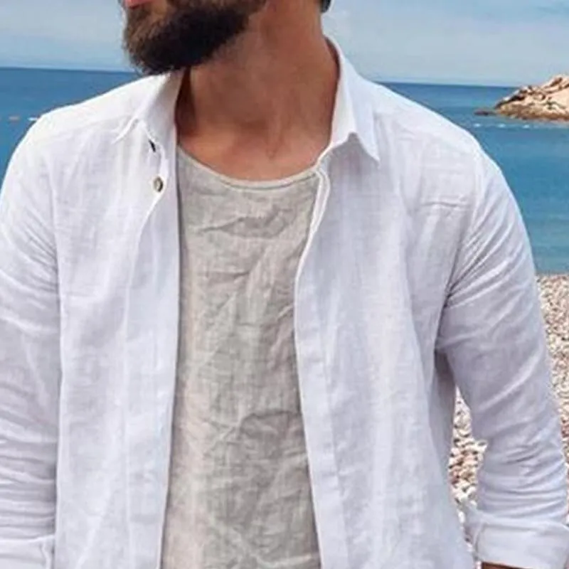 Men's Cotton and Linen Solid Color Lapel Shirt Jacket 15449512X sold by Manly product image thumbnail 2