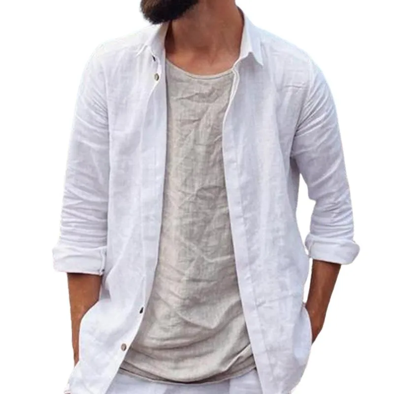 Men's Cotton and Linen Solid Color Lapel Shirt Jacket 15449512X sold by Manly