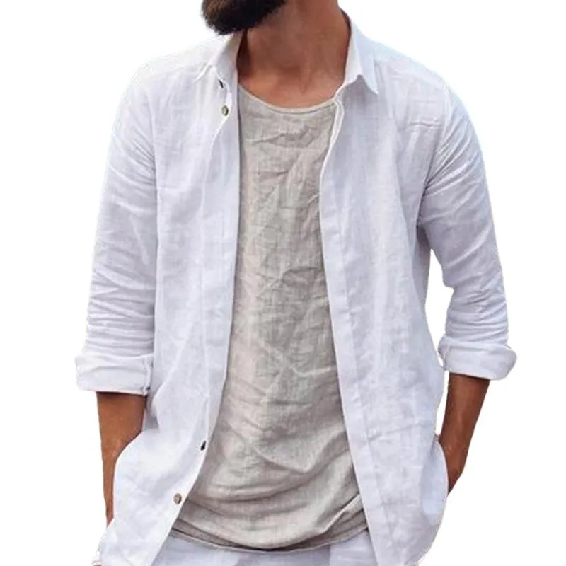 Men's Cotton and Linen Solid Color Lapel Shirt Jacket 15449512X sold by Manly