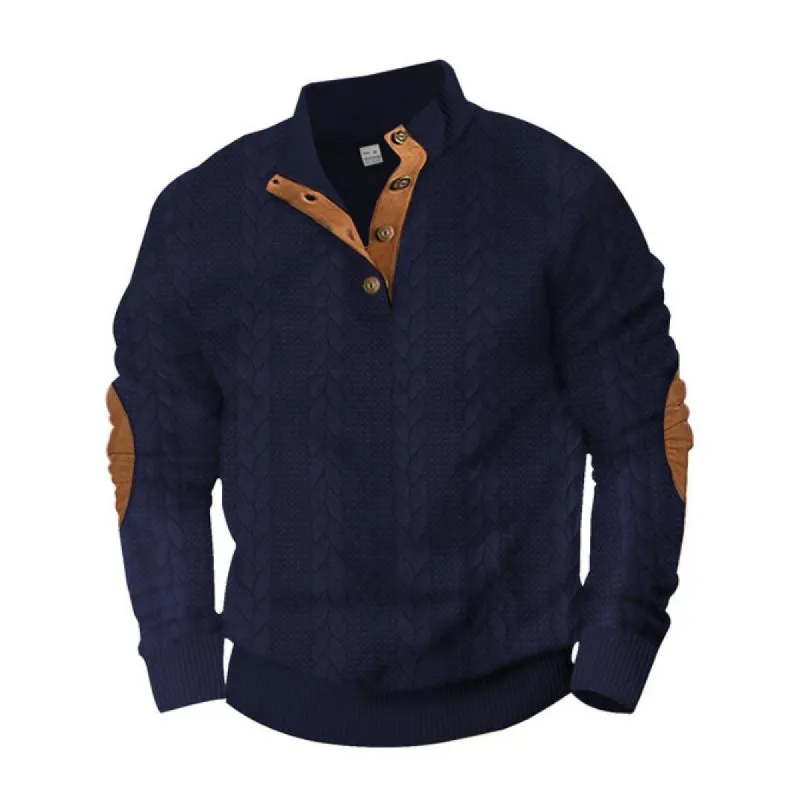 Men's Retro Jacquard Stand Collar Loose Long Sleeve Patch Sweatshirt 64883477M sold by Manly
