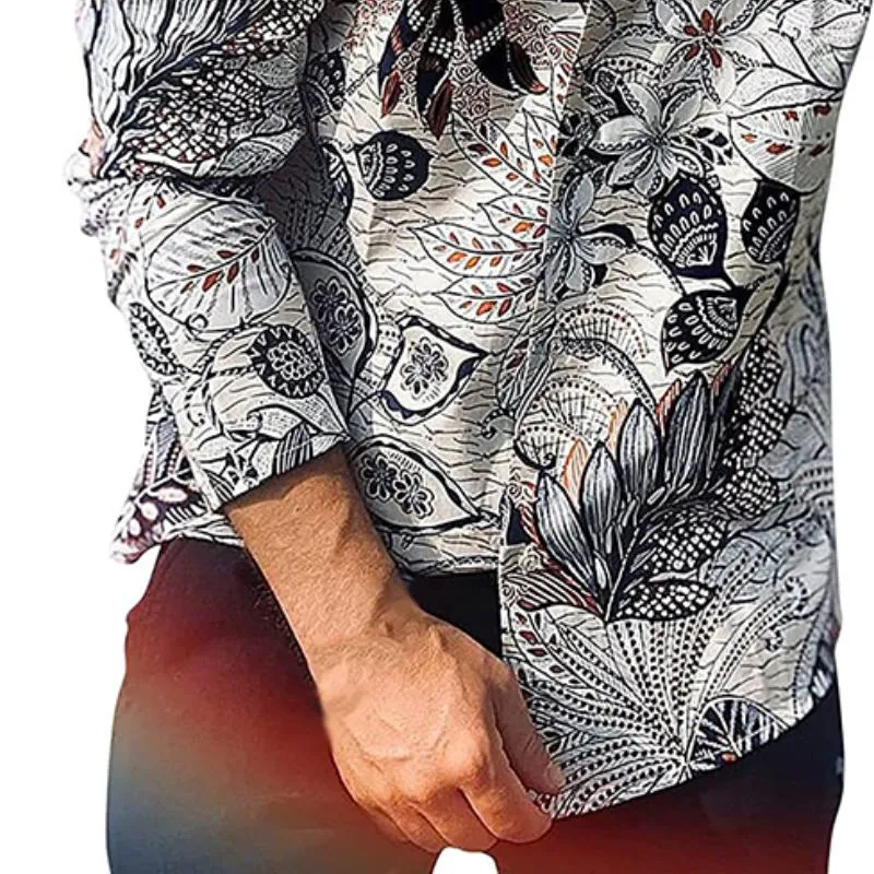 Men's Casual Lapel Floral Print Long Sleeve Shirt 50294807TO sold by Manly product image thumbnail 3