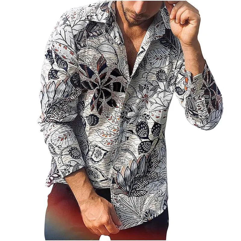 Men's Casual Lapel Floral Print Long Sleeve Shirt 50294807TO sold by Manly