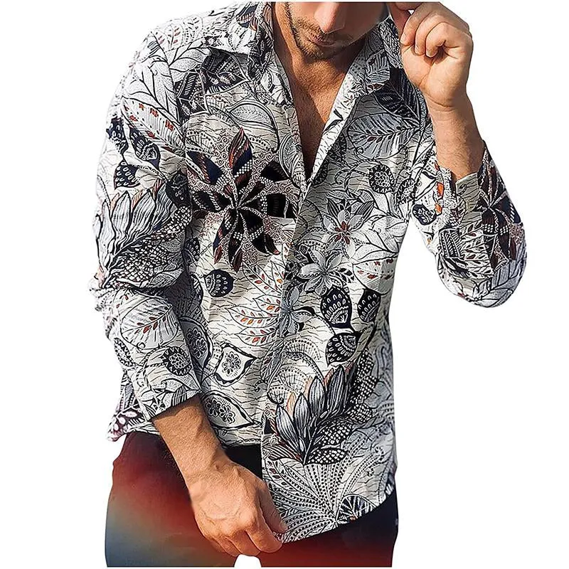 Men's Casual Lapel Floral Print Long Sleeve Shirt 50294807TO sold by Manly