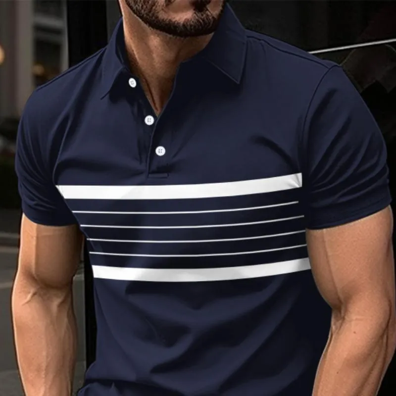 Men's Striped Casual Button-Down Short Sleeve Polo Shirt 54471170Y sold by Manly product image thumbnail 3