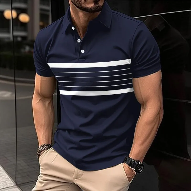 Men's Striped Casual Button-Down Short Sleeve Polo Shirt 54471170Y sold by Manly product image thumbnail 2