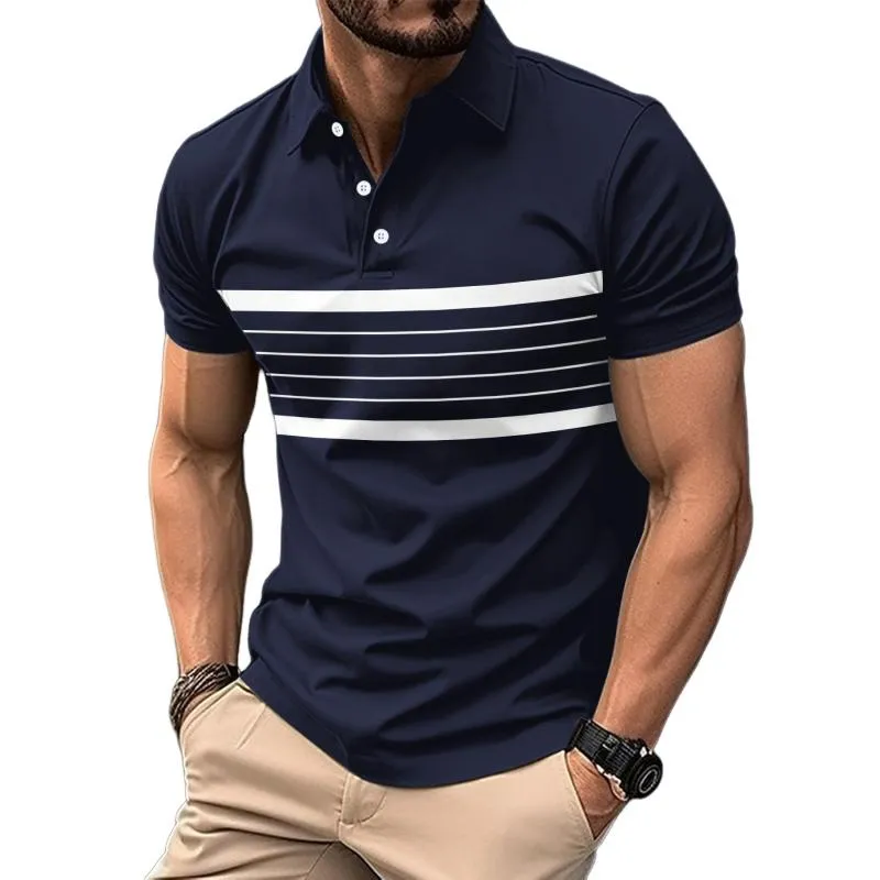 Men's Striped Casual Button-Down Short Sleeve Polo Shirt 54471170Y sold by Manly