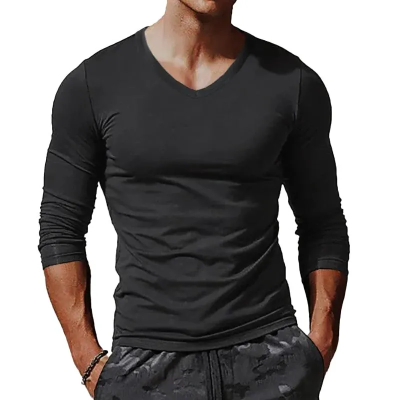 Men's Casual Bottoming Shirt V-Neck Long Sleeve T-Shirt 36952230Z sold by Manly