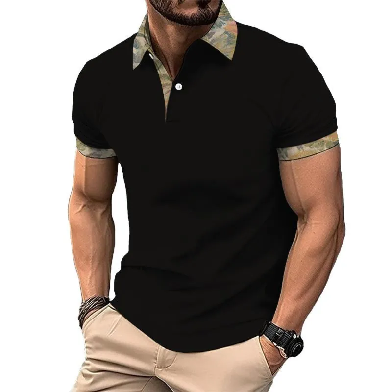 Men's Casual Lace Color Block Polo Shirt 80261554TO sold by Manly