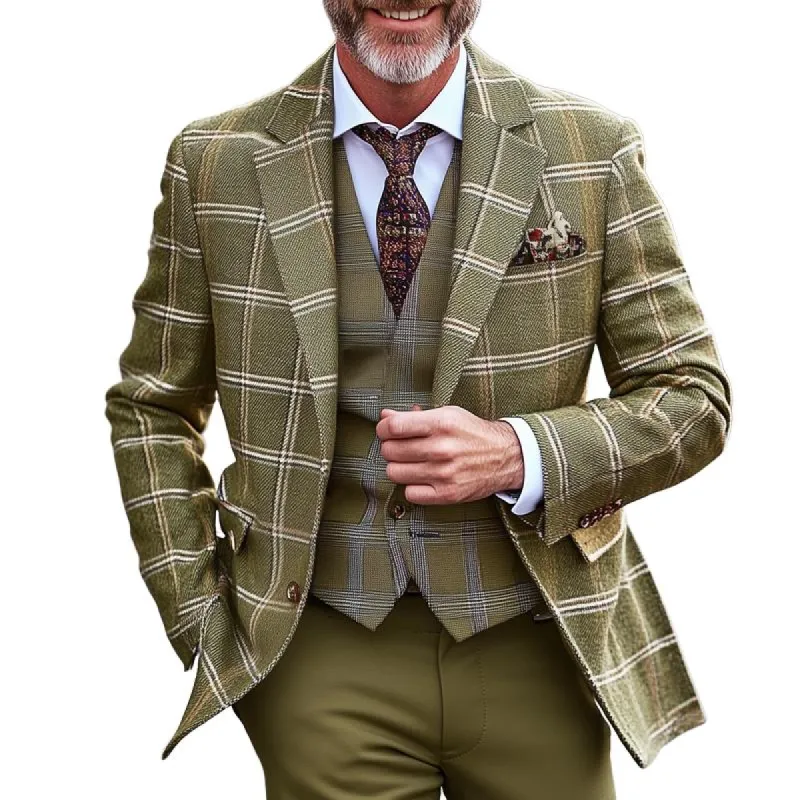 Men's Retro Checked Notch Lapel Two Buttons Slim Blazer 28260660Z sold by Manly