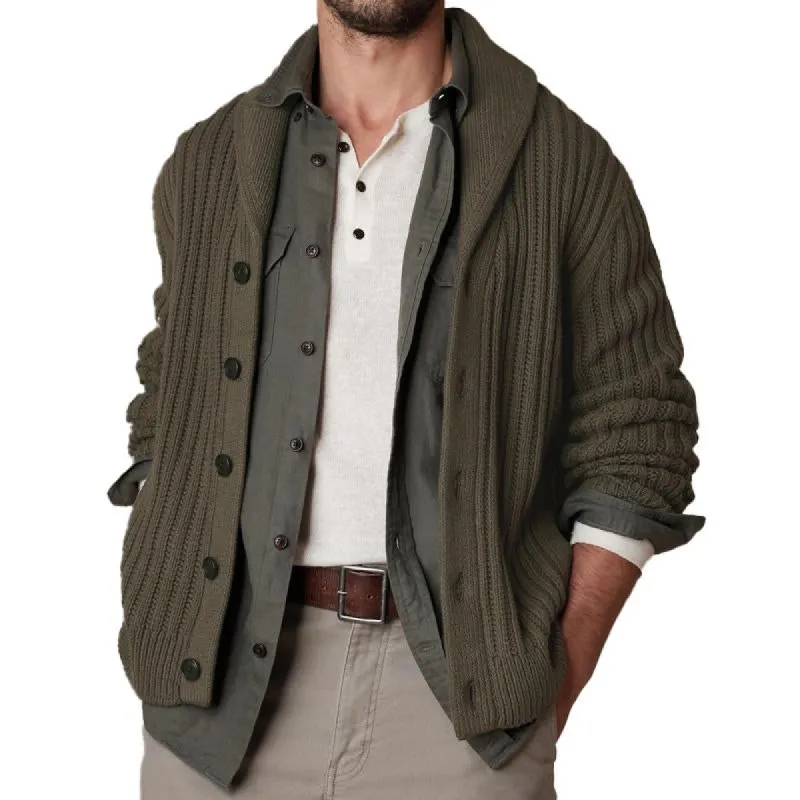 Men's Vintage Solid Color Lapel Long Sleeve Cardigan 96974950Y sold by Manly