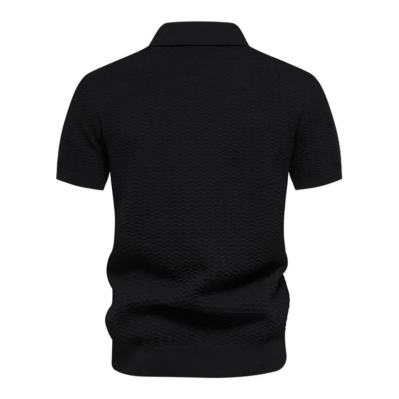 Men's Casual Striped Lapel Short Sleeve Breathable Knitted Polo Shirt 91217831M sold by Manly product image thumbnail 4