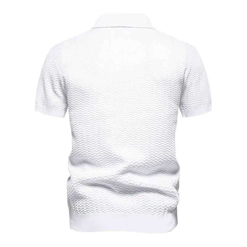 Men's Casual Striped Lapel Short Sleeve Breathable Knitted Polo Shirt 91217831M sold by Manly product image thumbnail 2