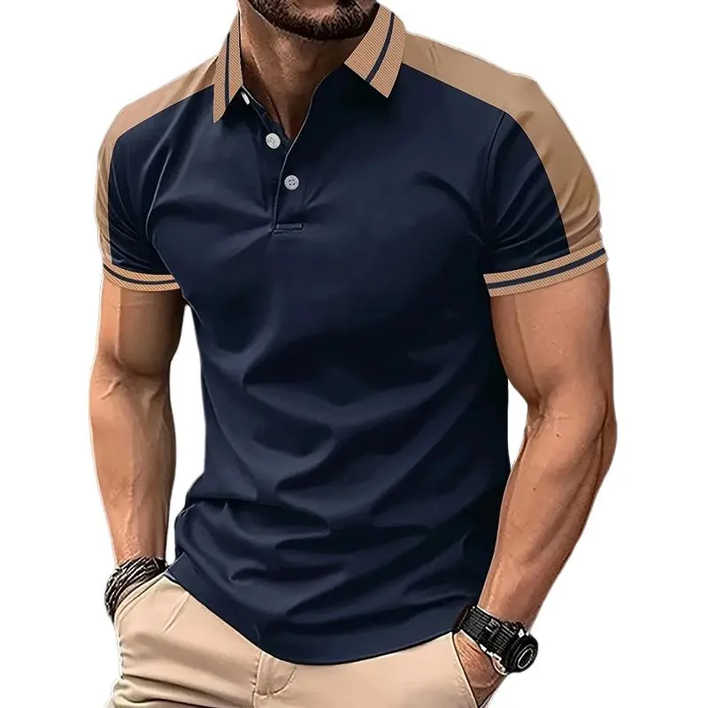 Men's Colorblock Lapel Short Sleeve Polo Shirt 80452741Z sold by Manly