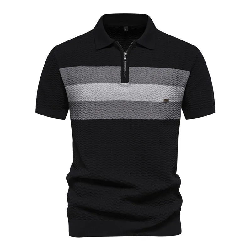Men's Casual Striped Lapel Short Sleeve Breathable Knitted Polo Shirt 91217831M sold by Manly product image thumbnail 3