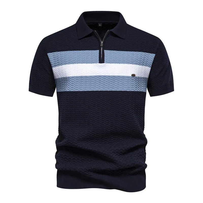Men's Casual Striped Lapel Short Sleeve Breathable Knitted Polo Shirt 91217831M sold by Manly product image thumbnail 5