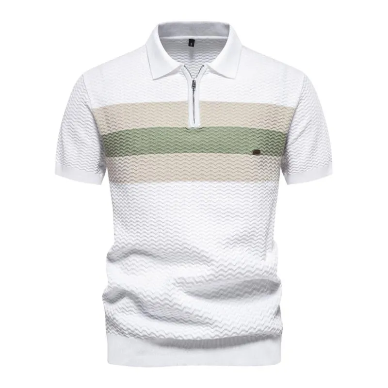 Men's Casual Striped Lapel Short Sleeve Breathable Knitted Polo Shirt 91217831M sold by Manly