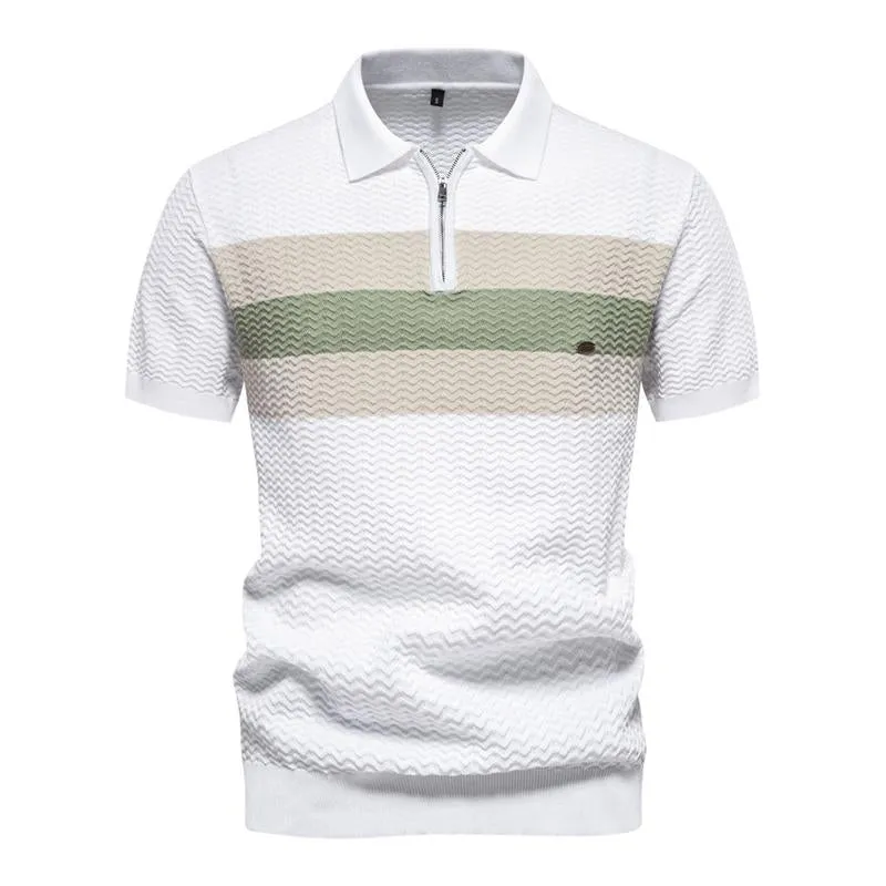 Men's Casual Striped Lapel Short Sleeve Breathable Knitted Polo Shirt 91217831M sold by Manly