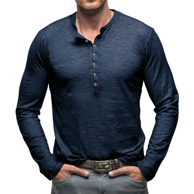 Men's Solid Color Long Sleeve Outdoor Henley Collar Slub Cotton T-Shirt 26528737X sold by Manly