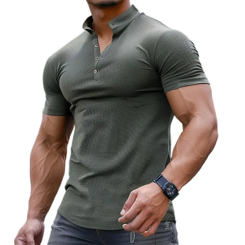 Men's Casual Waffle Collar Slim Fit Short Sleeve T-shirt 89747357M sold by Manly