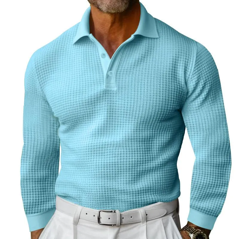 Men's Casual Waffle Lapel Button-Down Long Sleeve Polo Shirt 09965418M sold by Manly product image thumbnail 3