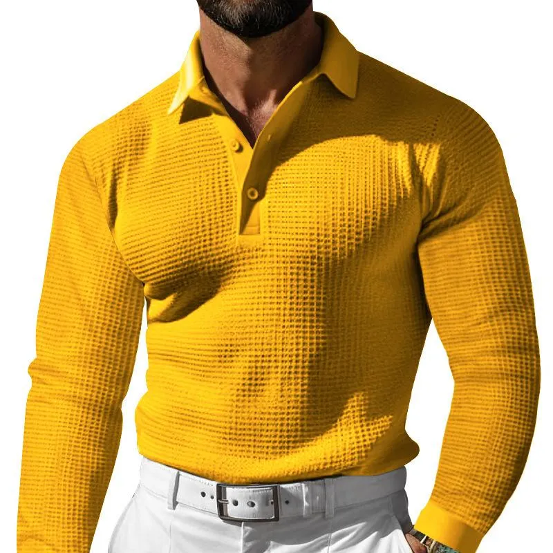 Men's Casual Waffle Lapel Button-Down Long Sleeve Polo Shirt 09965418M sold by Manly product image thumbnail 2