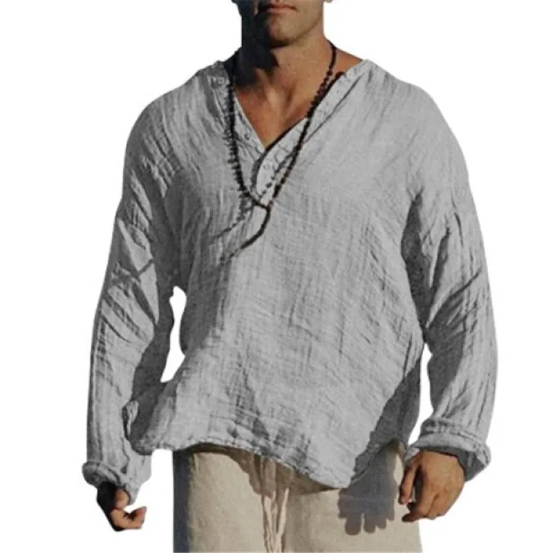Men's Casual Cotton Linen Stand Collar Loose Shirt 84980421M sold by Manly