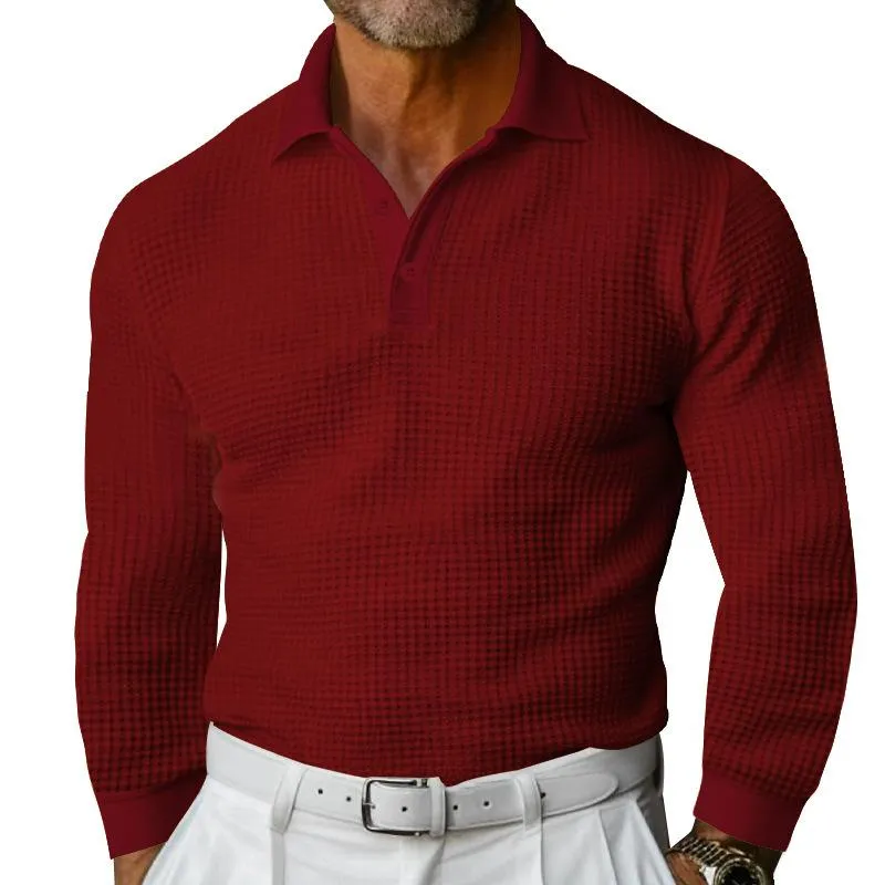 Men's Casual Waffle Lapel Button-Down Long Sleeve Polo Shirt 09965418M sold by Manly product image thumbnail 4