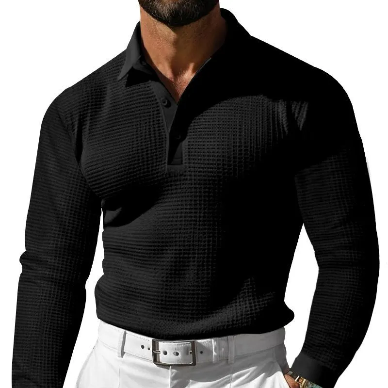 Men's Casual Waffle Lapel Button-Down Long Sleeve Polo Shirt 09965418M sold by Manly product image thumbnail 5