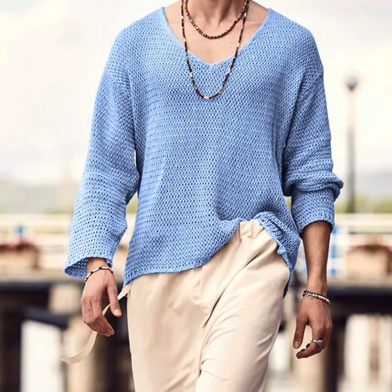 Men's Solid Color V-Neck Sweater Knitwear 23920508X sold by Manly product image thumbnail 5