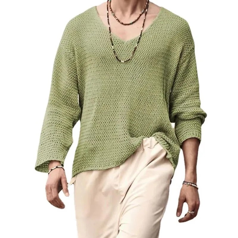 Men's Solid Color V-Neck Sweater Knitwear 23920508X sold by Manly product image thumbnail 3