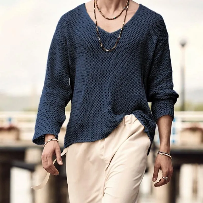 Men's Solid Color V-Neck Sweater Knitwear 23920508X sold by Manly product image thumbnail 2