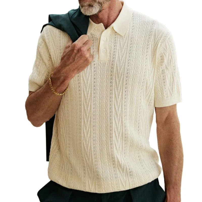 Men's Solid Color Jacquard Lapel Short Sleeve Polo Shirt 87480151Z sold by Manly