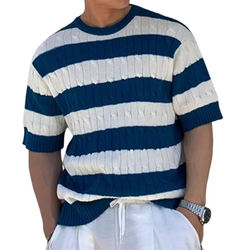 Men's Knit Striped Round Neck Short Sleeve T-shirt 19519329Z sold by Manly