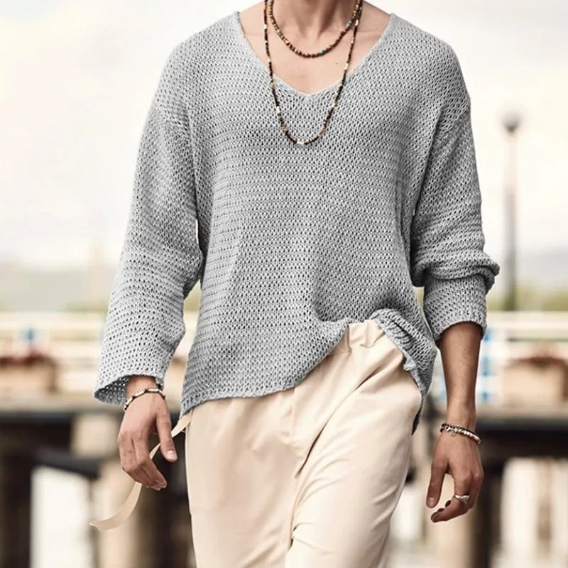 Men's Solid Color V-Neck Sweater Knitwear 23920508X sold by Manly