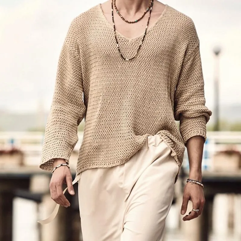 Men's Solid Color V-Neck Sweater Knitwear 23920508X sold by Manly product image thumbnail 4