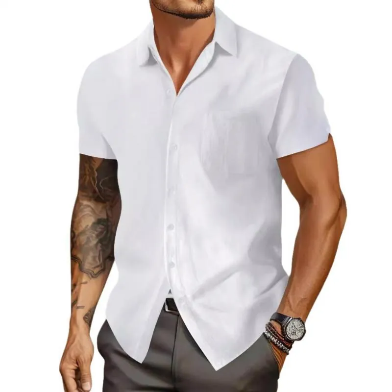Men's Solid Lapel Breast Pocket Short Sleeve Shirt 84400188Z sold by Manly