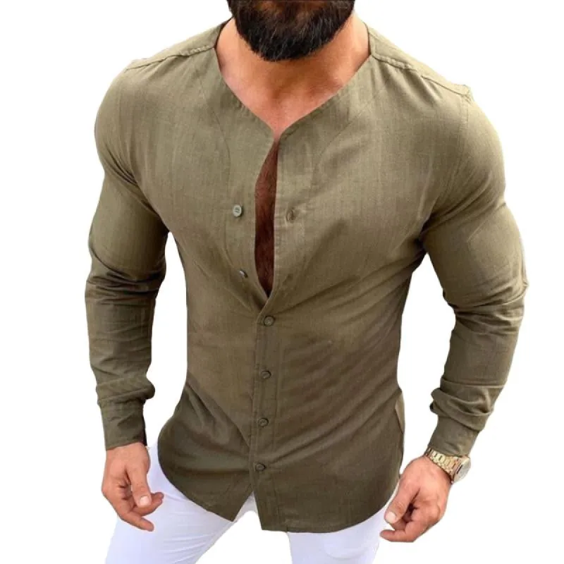 Men's Vintage Cotton and Linen Long Sleeve Shirt 50856302TO sold by Manly